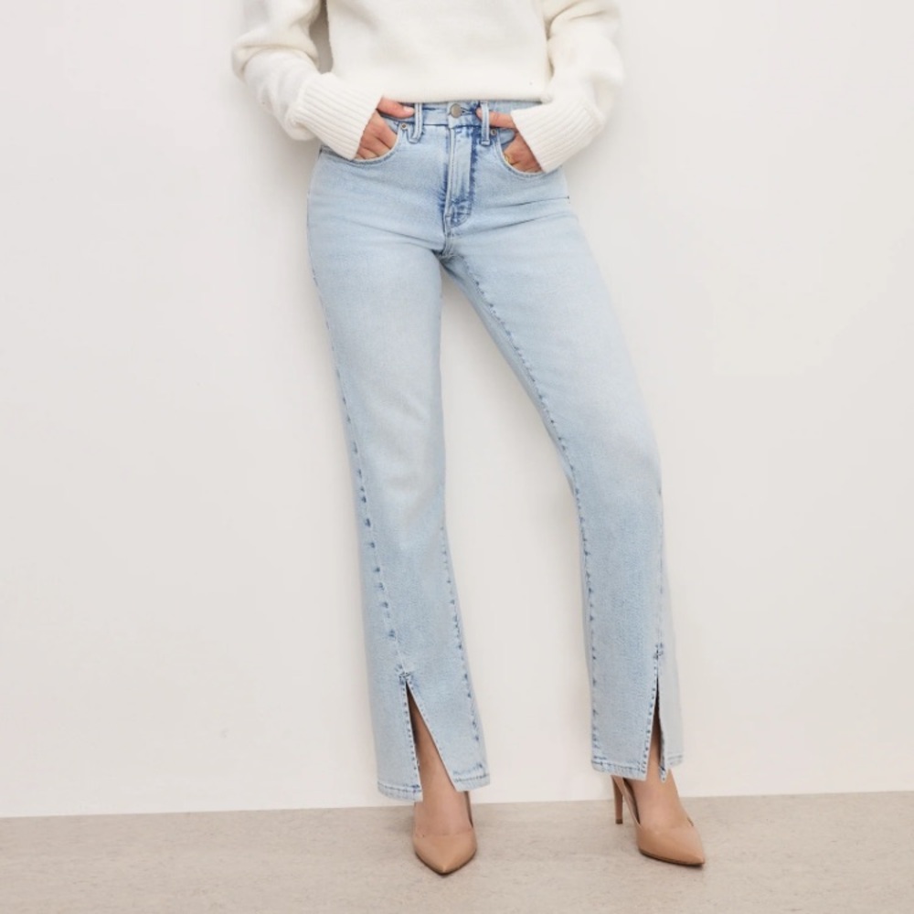 Good American Good Boy Straight Petite Jeans Sz 16 Indigo753